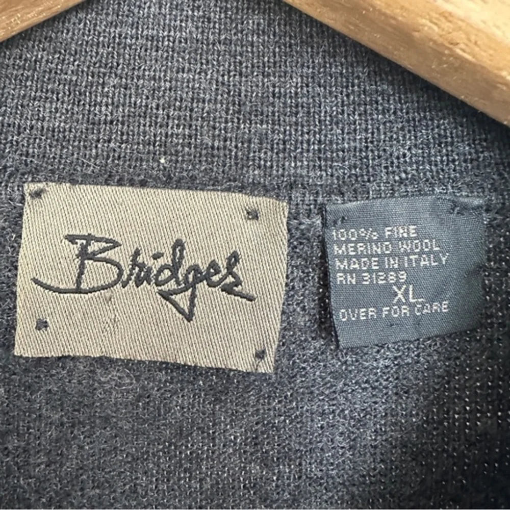 Bridges Sweater Mens XL 100% Fine Merino Wool‎ Made In Italy Collared Black